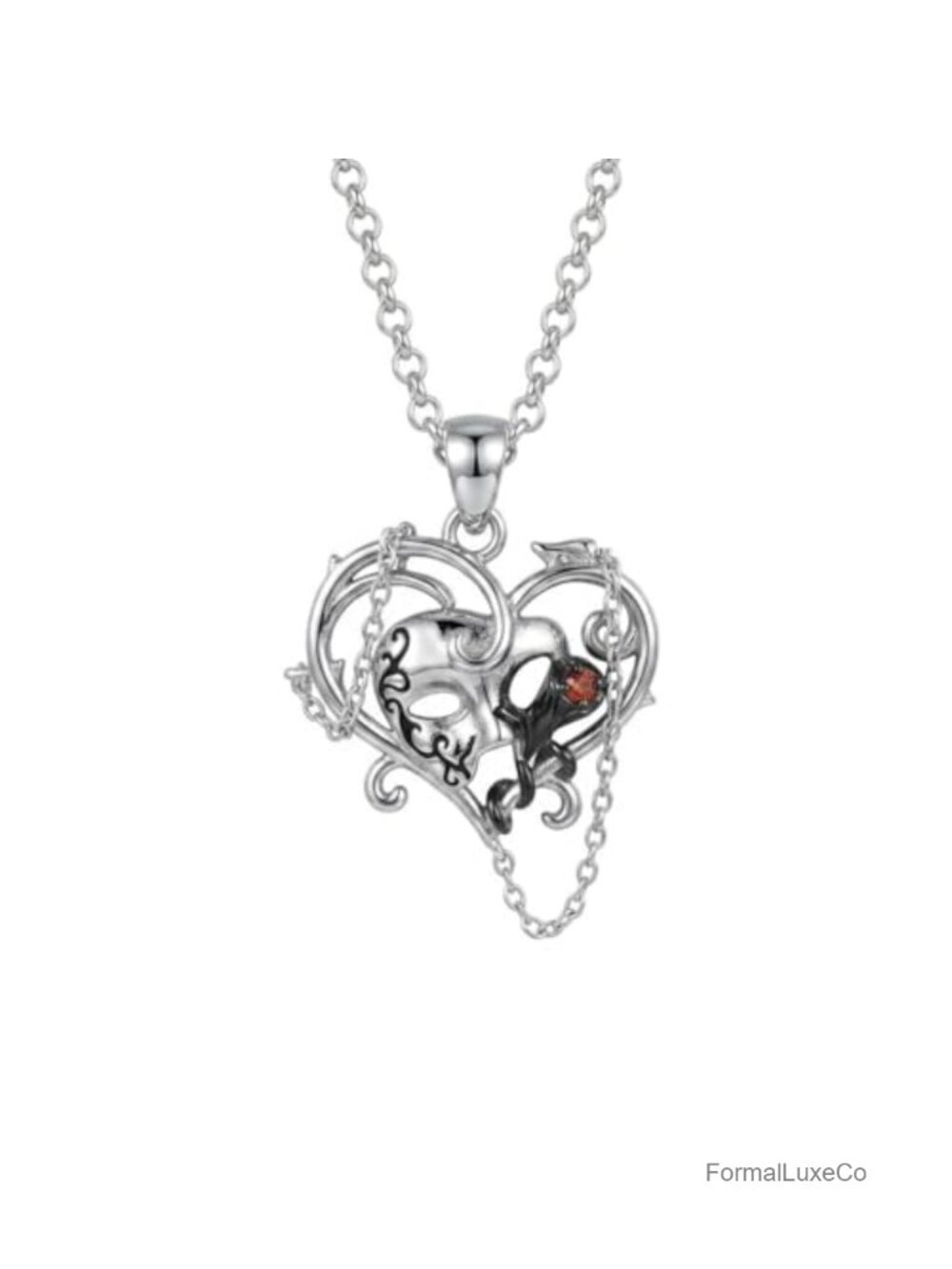 Phantom of the Opera Sterling Silver Gothic Heart Pendant Necklace 18in